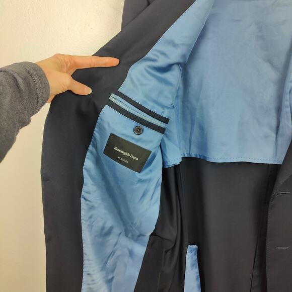 Ermenegildo Zegna Blazer Mens 46L Navy Blue 100% Wool 3 Button Suit Jacket - Picture 7 of 11